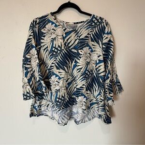 Bryn Walker Floral Women's 100% Linen Top Size Medium Beachy Coastal Grandma